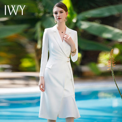 IWY/新款高级感白色长袖连衣裙女气质西装裙上镜工作服A型秋季Q988 商品图4
