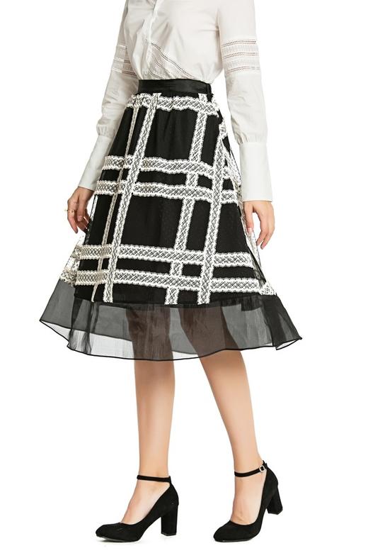 SUMMER & SAGE 黑白格纹高腰半身裙 3356 商品图0