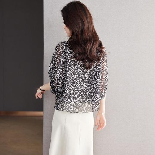 2023夏季新款雪纺衫灯笼袖衬衫女大码T恤圆领小衫5007 商品图1