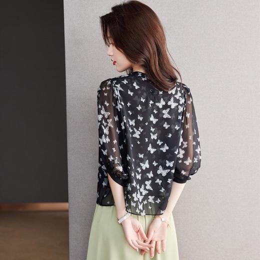 2023夏季新款雪纺衫五分袖衬衫女大码T恤圆领小衫5019 商品图2
