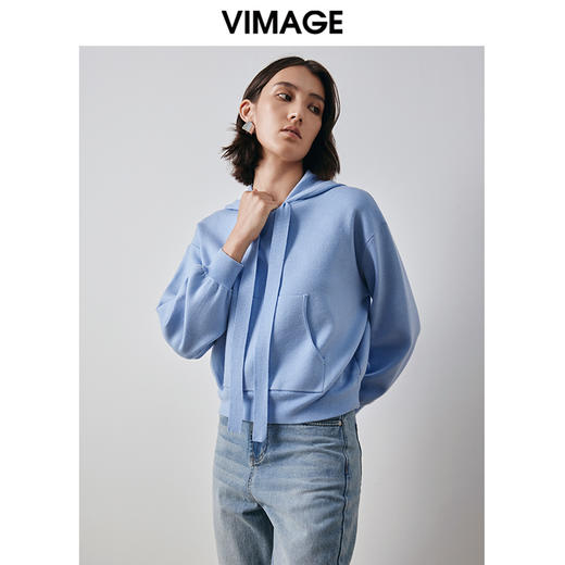 VIMAGE纬漫纪秋季新款时尚休闲宽松显瘦连帽套头卫衣女上衣V2001608 商品图4
