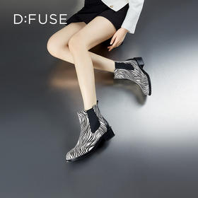 Dfuse迪芙斯冬季新款短靴女圆头经典斑马纹切尔西短靴DF34116110