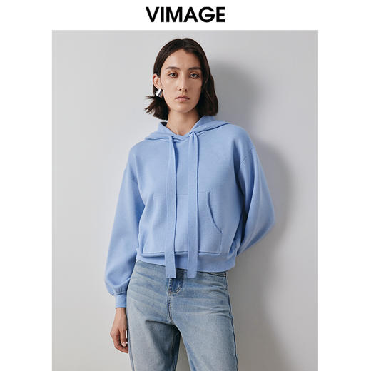 VIMAGE纬漫纪秋季新款时尚休闲宽松显瘦连帽套头卫衣女上衣V2001608 商品图3
