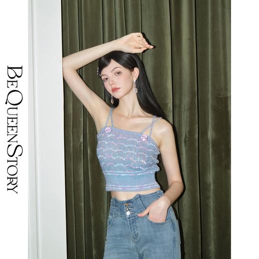 BeQueenStory【许愿池少女】马海毛混纺羊毛镂空渐变柔肤纱吊带开衫 商品图3