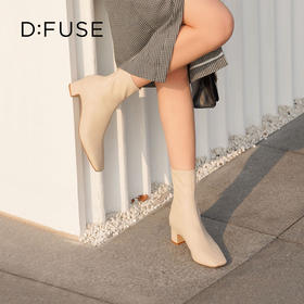 Dfuse迪芙斯冬季新款短靴女网红瘦瘦靴方头粗跟英伦女靴子女鞋DF34116704