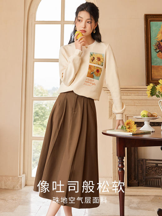 【59元福袋不支持退换】梵高联名熙世界向日葵印花圆领卫衣女2024秋秋宽松慵懒无帽套头上衣 商品图2