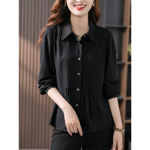 【现货7天】黑色设计感褶皱衬衫女2023夏季新款韩版显瘦简约气质长袖上衣 商品图3