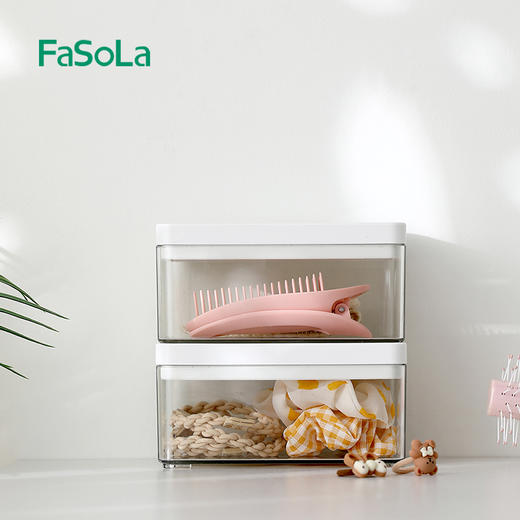 FaSoLa桌面收纳盒化妆品透明盒带盖整理储物盒办公书桌杂物置物架 商品图12