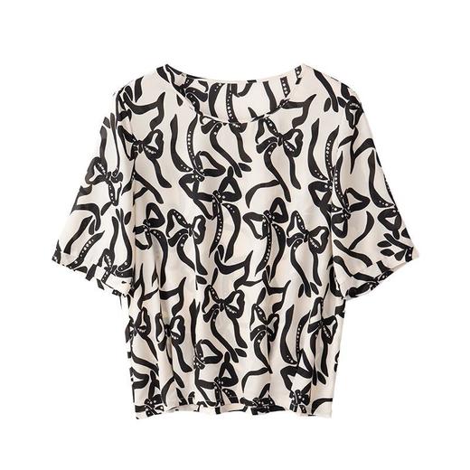 2023夏季新款雪纺衫短袖洋气衬衫女大码T恤圆领小衫5005 商品图4