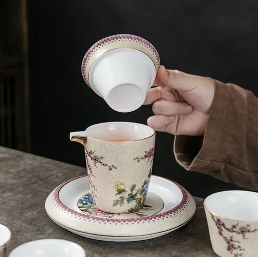 成艺陶瓷掐丝牡丹珐琅彩盖碗侧把壶功夫茶具套装家用办公送礼高档 商品图5