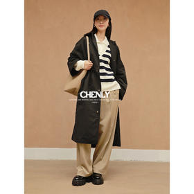 不退不换！不退不换！CHENLY 抽绳连帽廓形黑色风衣