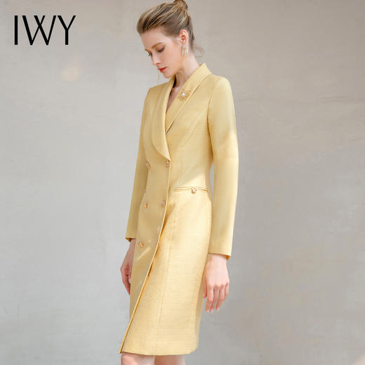 IWY/高端洋气黄色连衣裙长袖主持人职业装女时尚双排扣西装裙233043Q1 商品图3