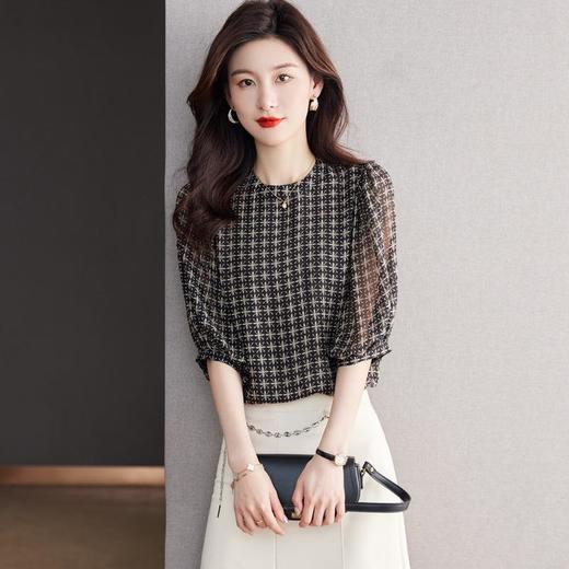 2023夏季新款雪纺衫灯笼袖衬衫女大码T恤圆领小衫5008 商品图0