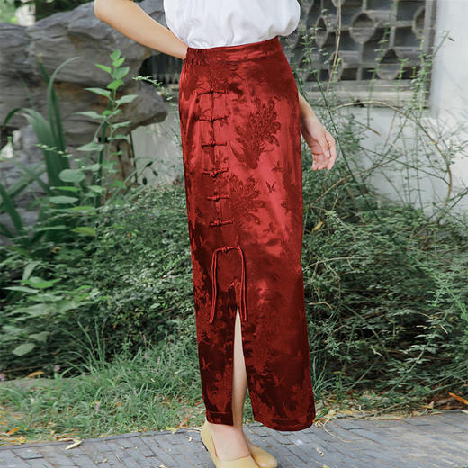 2022夏季中式盘扣开叉长款修身半身裙J220468 商品图6