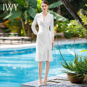 IWY/新款高级感白色长袖连衣裙女气质西装裙上镜工作服A型秋季Q988
