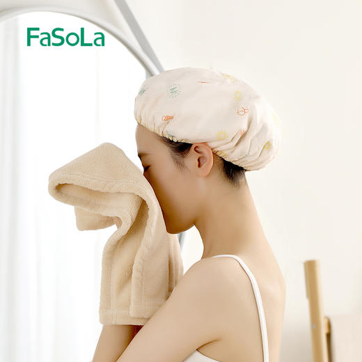FaSoLa 双层浴帽女防水洗澡家用沐浴帽防湿头发套干湿两用干发帽 商品图4