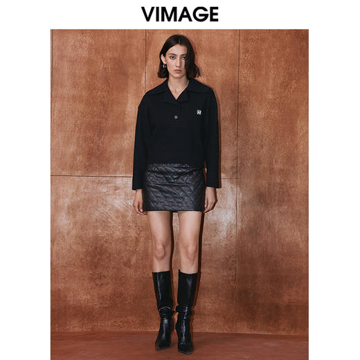 VIMAGE纬漫纪秋季新款帅气时尚纯色翻领显瘦休闲上衣女V2003617 商品图1