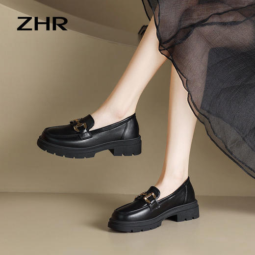 ZHR英伦风小皮鞋女夏季厚底乐福鞋2023新款黑色小皮鞋子女鞋 商品图1