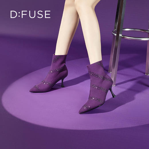 Dfuse迪芙斯秋冬款尖头烫钻细高跟个性袜靴短靴DF34116078 商品图8