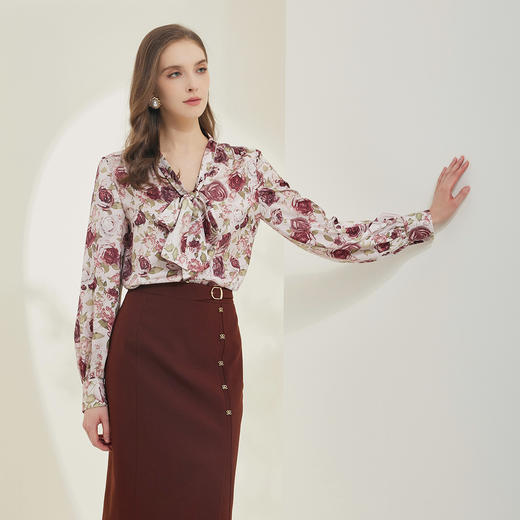 NG253斯尔丽瑟俪2023秋季新款印花法式飘带领百搭衬衣 商品图2