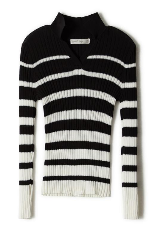 SUMMER & SAGE 黑白条纹小V领毛衫 7812 商品图4