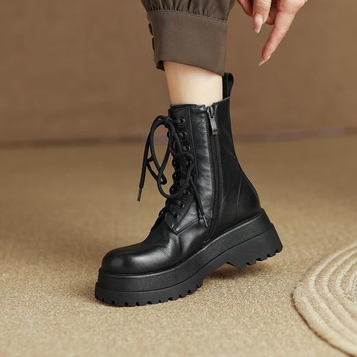 英伦风厚底，系带短靴黑色女靴DTN-XB79-2 商品图2