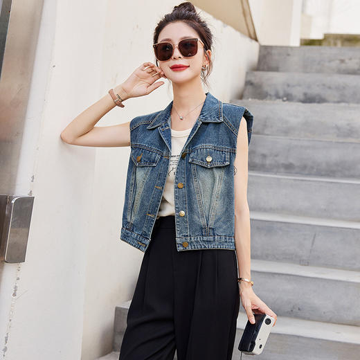 HR WA33209马甲韩版宽松显瘦气质翻领牛仔无袖背心 商品图2