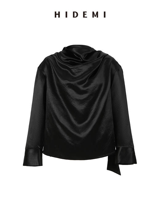 HIDEMI 艺术缎面光泽感褶皱荡漾领丝巾绑带套装 衬衫/半身裙 商品图13