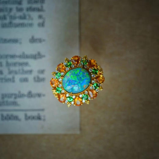 龢盒原创 艳‮稀彩‬有‮闪色‬电‮矿岭‬区天‮黑然‬澳宝 欧珀镶‮宝彩‬复‮奢古‬华‮戒大‬指 商品图3