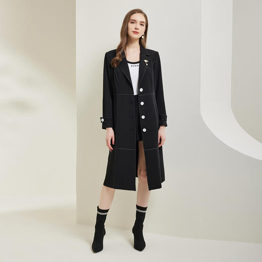 RE0A1斯尔丽瑟俪2023年新款撞色纽扣和手工线西装领小A摆风衣 商品图3
