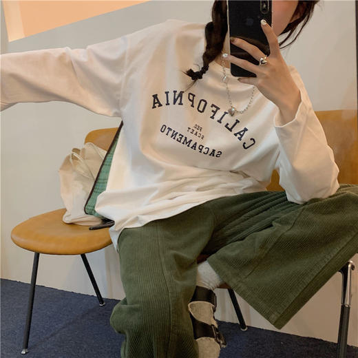 【字母印花纯棉T恤】秋冬韩版印花纯棉打底衫   100%纯棉面料 商品图3