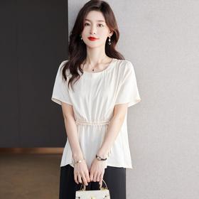 2023夏季新款雪纺衫短袖衬衫女宽松大码T恤圆领小衫5001