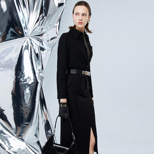 EITIE爱特爱冬季新款时尚气质显瘦高腰开叉半身裙7606312 商品图3