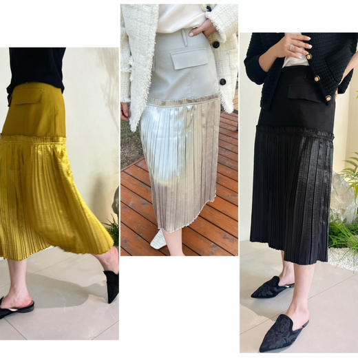 25特价 2308405   镜面百褶拼接半裙 商品图0