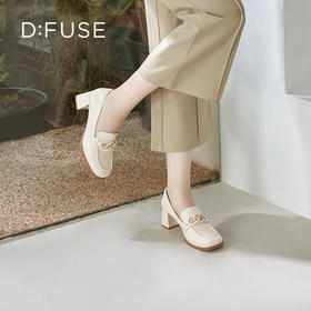 Dfuse迪芙斯秋季新款方头双色链条通勤粗跟乐福鞋DF33112119