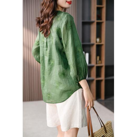【现货7天】重工刺绣苎麻衬衫女2023夏季新款韩版设计感宽松休闲衬衣上衣 商品图2