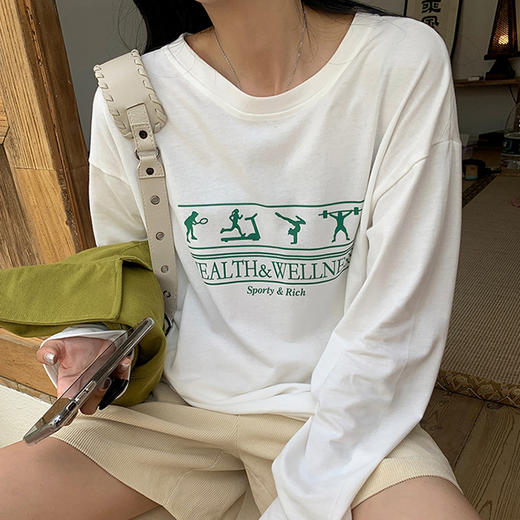 【字母印花纯棉T恤】秋冬新款宽松100%纯棉上衣  韩版显瘦白色打底衫ins潮 商品图2