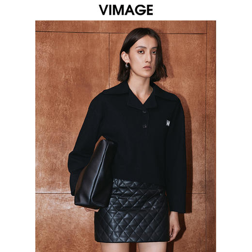 VIMAGE纬漫纪秋季新款帅气时尚纯色翻领显瘦休闲上衣女V2003617 商品图3