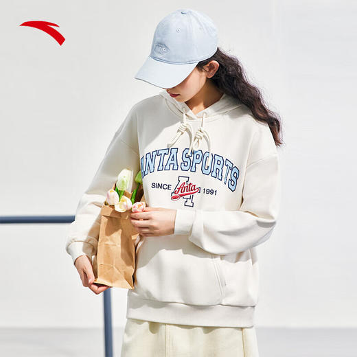 安踏运动风抽绳连帽卫衣女2023秋季针织长袖套头衫上衣162338708 商品图1