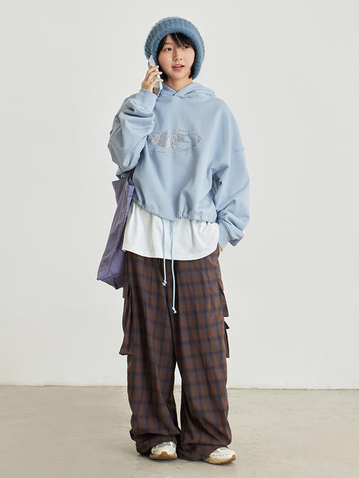 CryingCenter 彗星闪钻复古烫钻连帽经典宽松短款卫衣 哭喊中心 商品图0