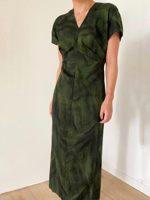 Viiolez｜silk Dress [ 绿色真丝晕染印花短袖连衣裙 ] 商品图0