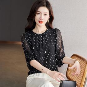 2023夏季新款雪纺衫五分袖衬衫女大码T恤女圆领小衫5023