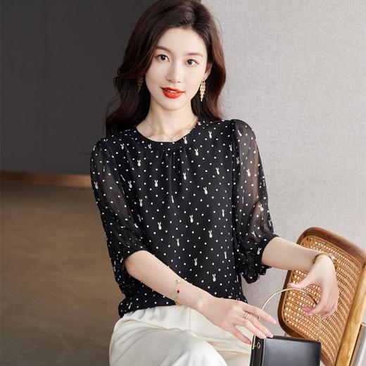 2023夏季新款雪纺衫五分袖衬衫女大码T恤女圆领小衫5023 商品图0