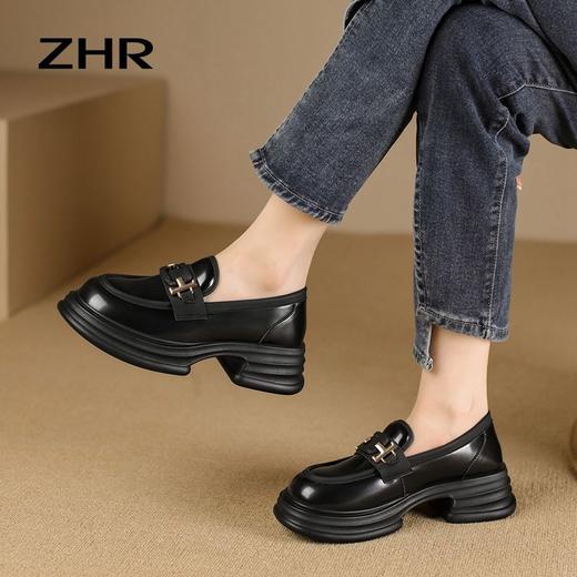 ZHR方形饰扣厚底鞋2023秋季新款ins百搭韩版学院风小皮鞋高颜值 商品图1