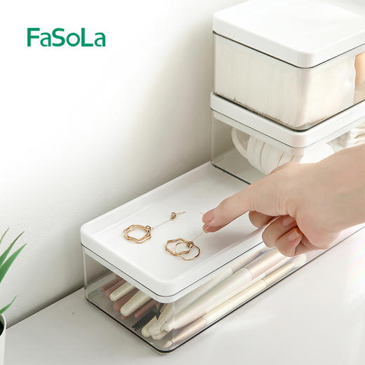FaSoLa桌面收纳盒化妆品透明盒带盖整理储物盒办公书桌杂物置物架 商品图8