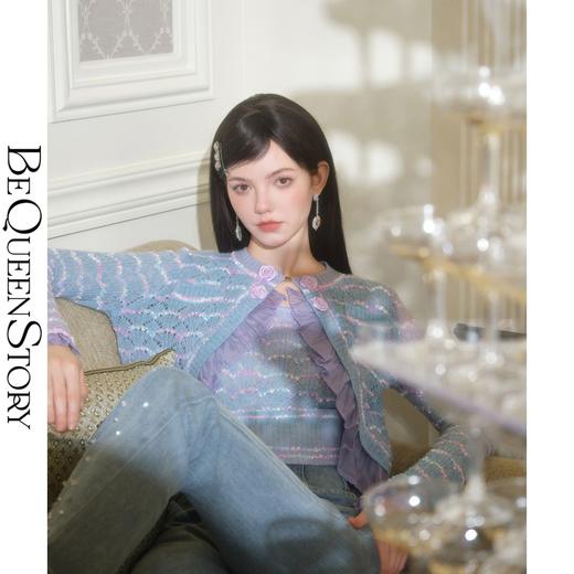 BeQueenStory【许愿池少女】马海毛混纺羊毛镂空渐变柔肤纱吊带开衫 商品图2