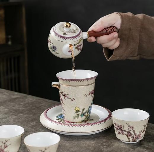 成艺陶瓷掐丝牡丹珐琅彩盖碗侧把壶功夫茶具套装家用办公送礼高档 商品图4