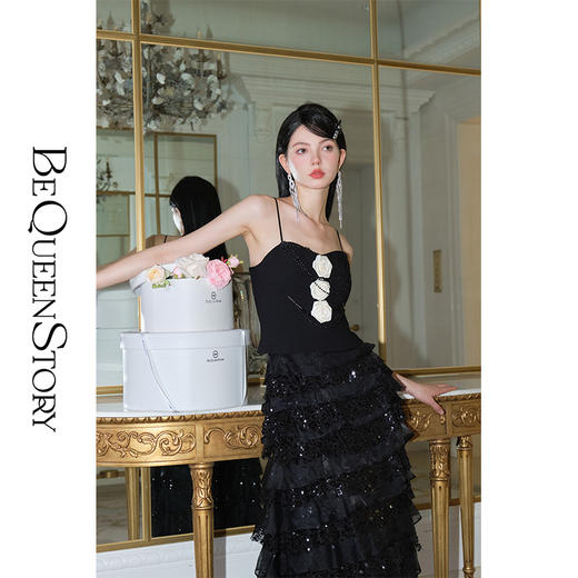 BeQueenStory【茶花晚宴】时尚名媛风法式小众显瘦优雅性感吊带女 商品图2