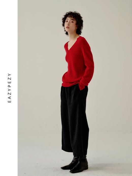 EAZYPEZY 2023AW V领坑条羊绒衫 商品图3
