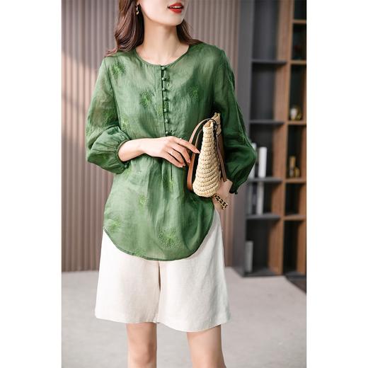 【现货7天】重工刺绣苎麻衬衫女2023夏季新款韩版设计感宽松休闲衬衣上衣 商品图4